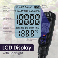 ILWQ-448 Digital 3-in-1 pH | EC | Temperature Tester Waterproof IP65 for pH/EC Measurement in Water, Meats and Soft Solid Food Samples with ATC, Portable High-Accuracy - Instrulife