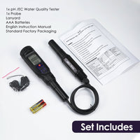 ILWQ-448 Digital 3-in-1 pH | EC | Temperature Tester Waterproof IP65 for pH/EC Measurement in Water, Meats and Soft Solid Food Samples with ATC, Portable High-Accuracy - Instrulife