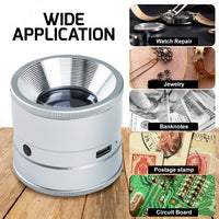 ILJL-522 10X Magnifying Scale Loupe White & Purple LED Lights Adjustable Focus Rechargeable Magnifier Glass Lens for Jewelers, Collectors, Hobbyists, and Professionals - Instrulife