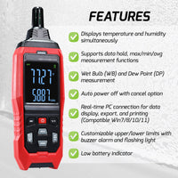 ILTH-482 Multi-Function Environmental Meter Thermo-Hygrometer Datalogging Temperature, Humidity and Wet Bulb Dew Point Measurement PC Connection Feature Record and Download - Instrulife