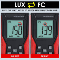 ILLX-484 Lux Light Meter for Visible Brightness Measurement with 0.1~200000LUX / 0.01~20000FC Range Ideal for Warehouses, Factories, Hospitals, and Schools - Instrulife