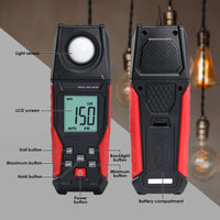 ILLX-484 Lux Light Meter for Visible Brightness Measurement with 0.1~200000LUX / 0.01~20000FC Range Ideal for Warehouses, Factories, Hospitals, and Schools - Instrulife