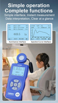 ILLX-510 Portable Spectral Illuminance Meter Light Lux Tester with Spectral Sensor Measuring CRI, CCT, Blue Light, UV Index, Temperature, Humidity - Instrulife