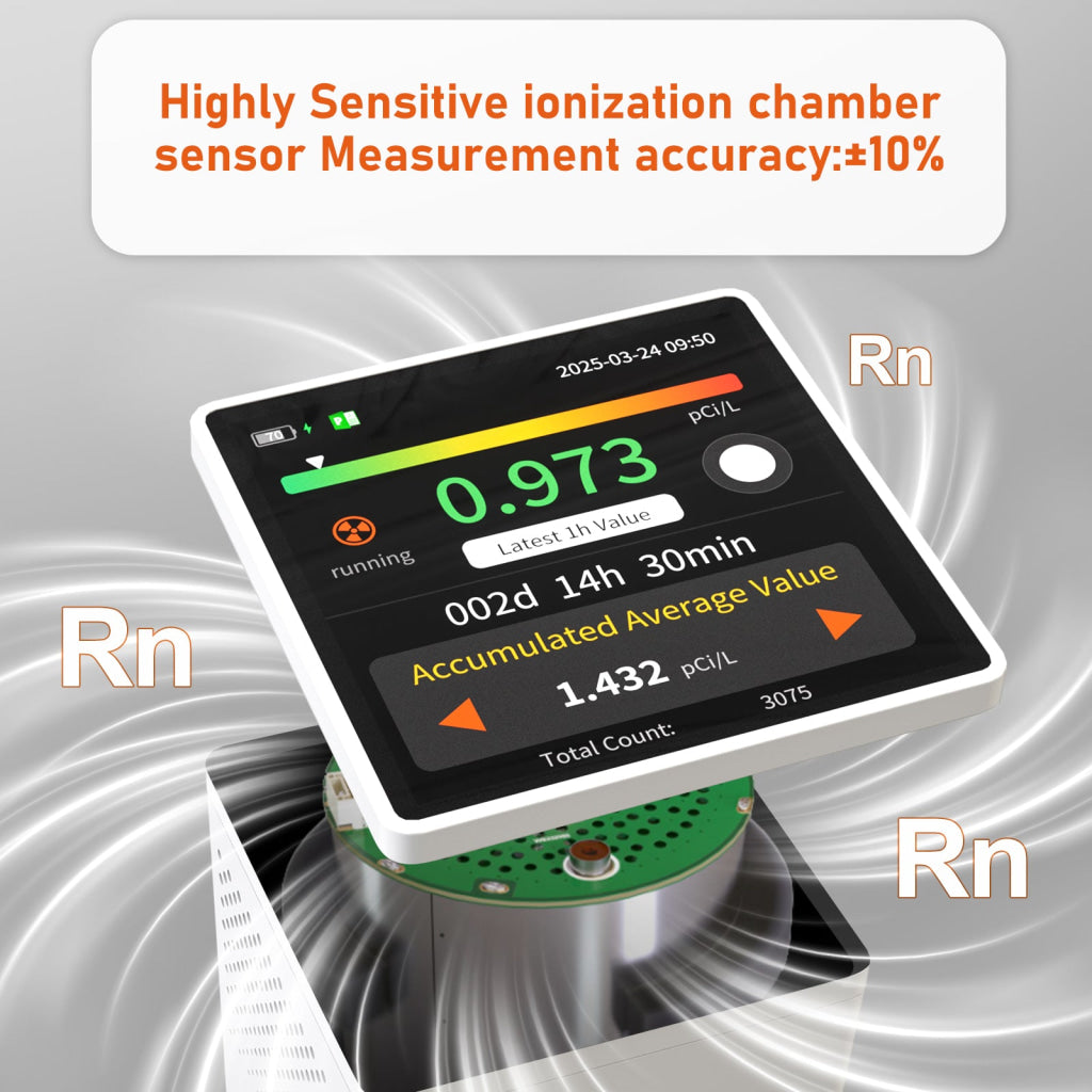 Radon Gas Detector Touchscreen LCD Color Display with Audible & Visual Alarm Long-Term Radon Concentration Monitoring for Home Basement, pCi/L or Bq/m³ - Instrulife