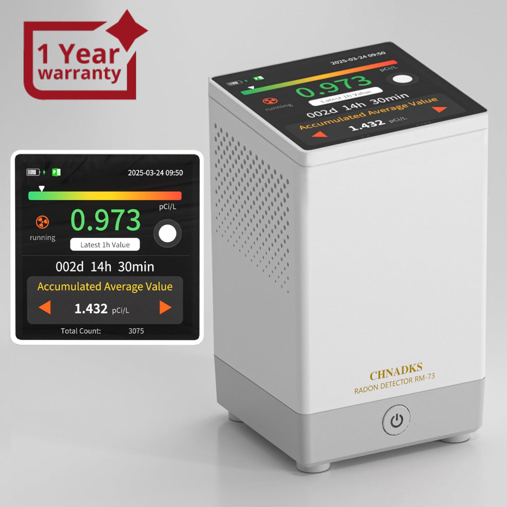 Radon Gas Detector Touchscreen LCD Color Display with Audible & Visual Alarm Long-Term Radon Concentration Monitoring for Home Basement, pCi/L or Bq/m³ - Instrulife