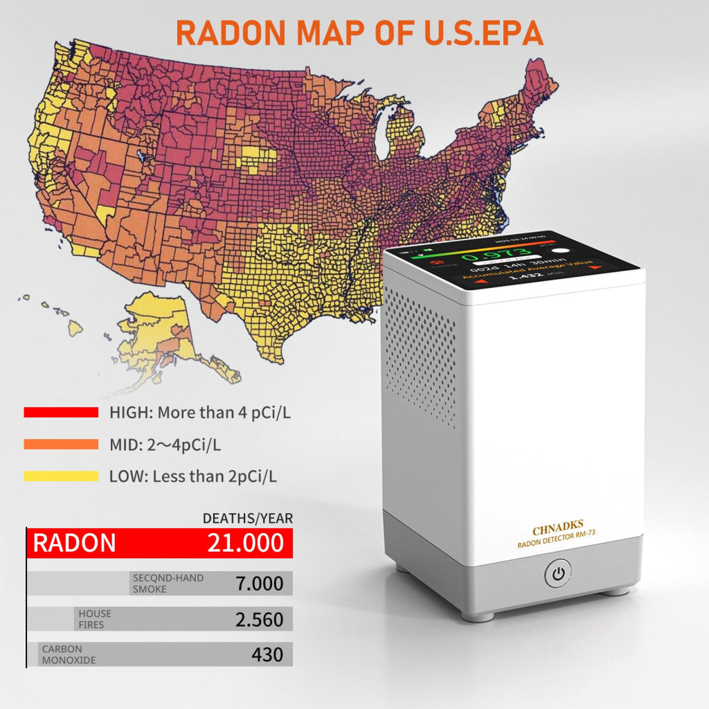 Radon Gas Detector Touchscreen LCD Color Display with Audible & Visual Alarm Long-Term Radon Concentration Monitoring for Home Basement, pCi/L or Bq/m³ - Instrulife