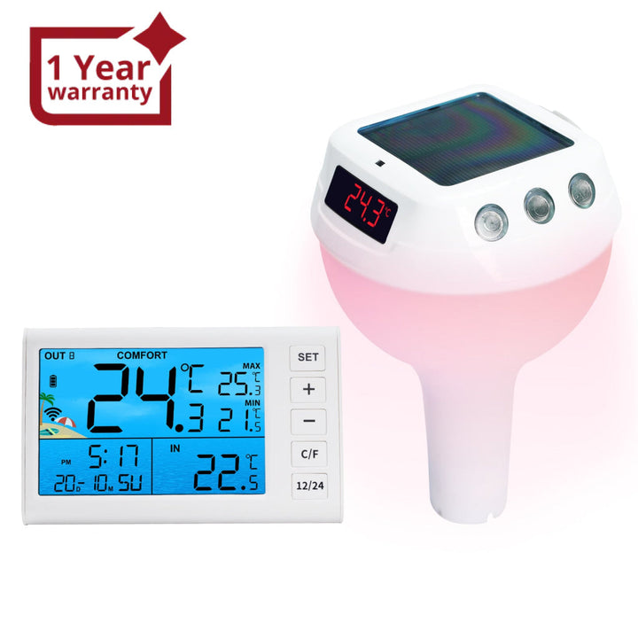 ILTH-517 Wireless Solar Pool Thermometer with RGB Lights, IP68 Floating Temperature Gauge for Pools, Hot Tubs, Spa - Instrulife