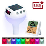 ILTH-518 Wireless Solar-Powered Pool Thermometer Floating Thermometer with RGB Lighting IP68 Waterproof Swimming Pool Indoor Temperature and Humidity Measure for Swimming Pools, Spa, Hot Tubs - Instrulife