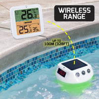 ILTH-518 Wireless Solar-Powered Pool Thermometer Floating Thermometer with RGB Lighting IP68 Waterproof Swimming Pool Indoor Temperature and Humidity Measure for Swimming Pools, Spa, Hot Tubs - Instrulife