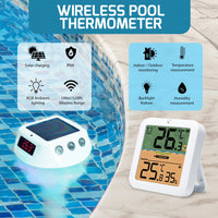 ILTH-518 Wireless Solar-Powered Pool Thermometer Floating Thermometer with RGB Lighting IP68 Waterproof Swimming Pool Indoor Temperature and Humidity Measure for Swimming Pools, Spa, Hot Tubs - Instrulife